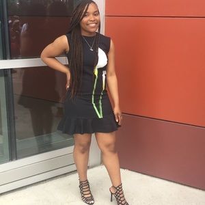 Navy Blue Floral Flute Dress